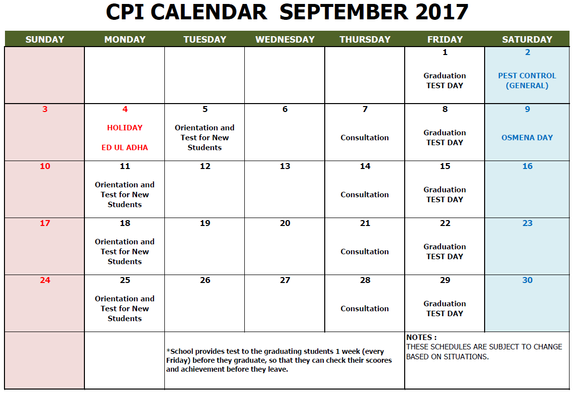 CPI SCHOOL CALENDAR 2017 SEP